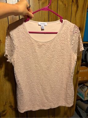 Calvin Klein Women's Blush Pink Lace Short Sleeve Top